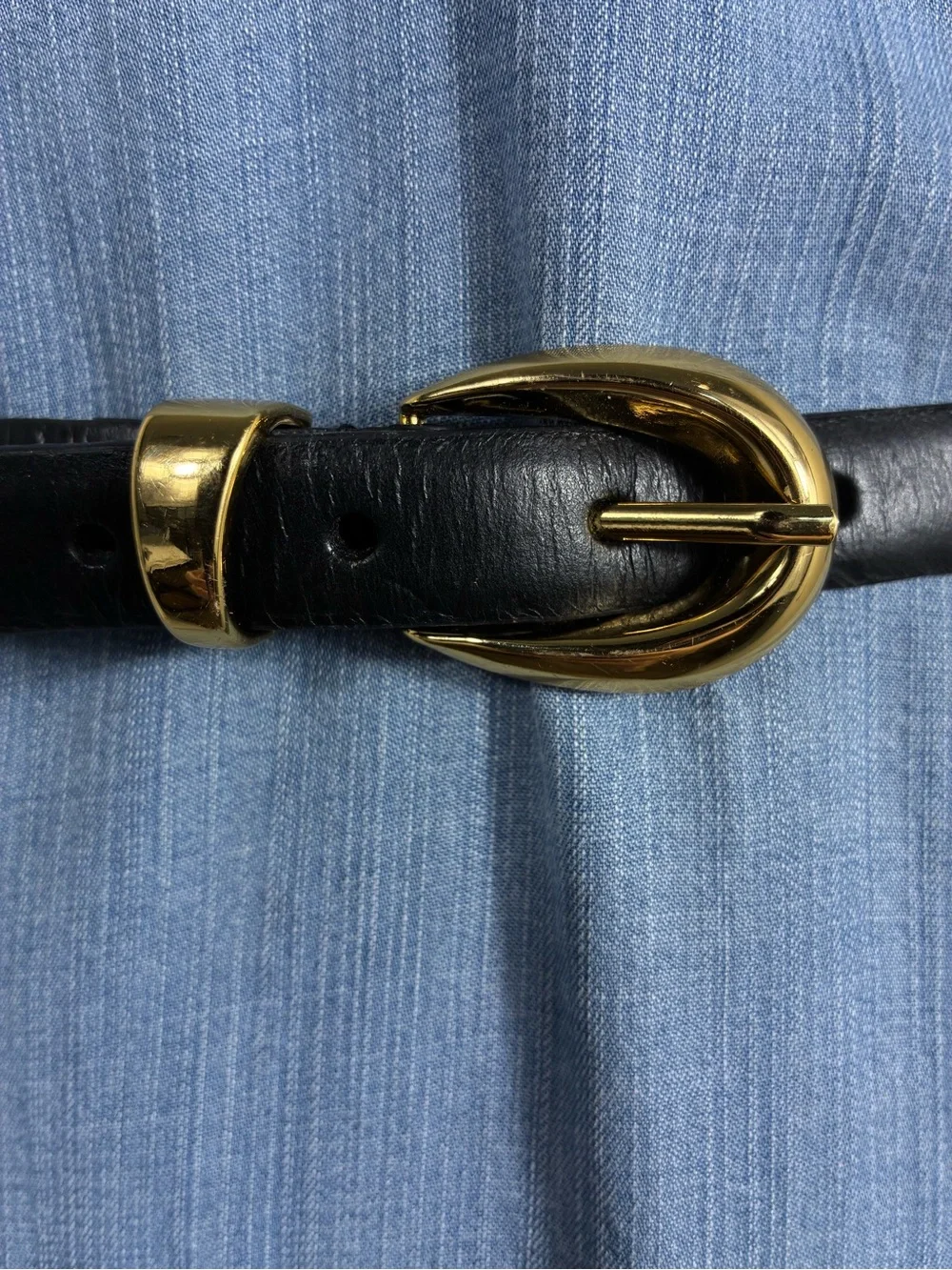Womens belt 41” long Classic Black Faux Leather with Gold Buckle